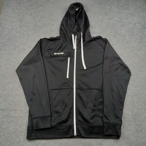 CCM Hoodie Mens Large Black Full Zip Lightweight Polyester Hockey Sweatshirt